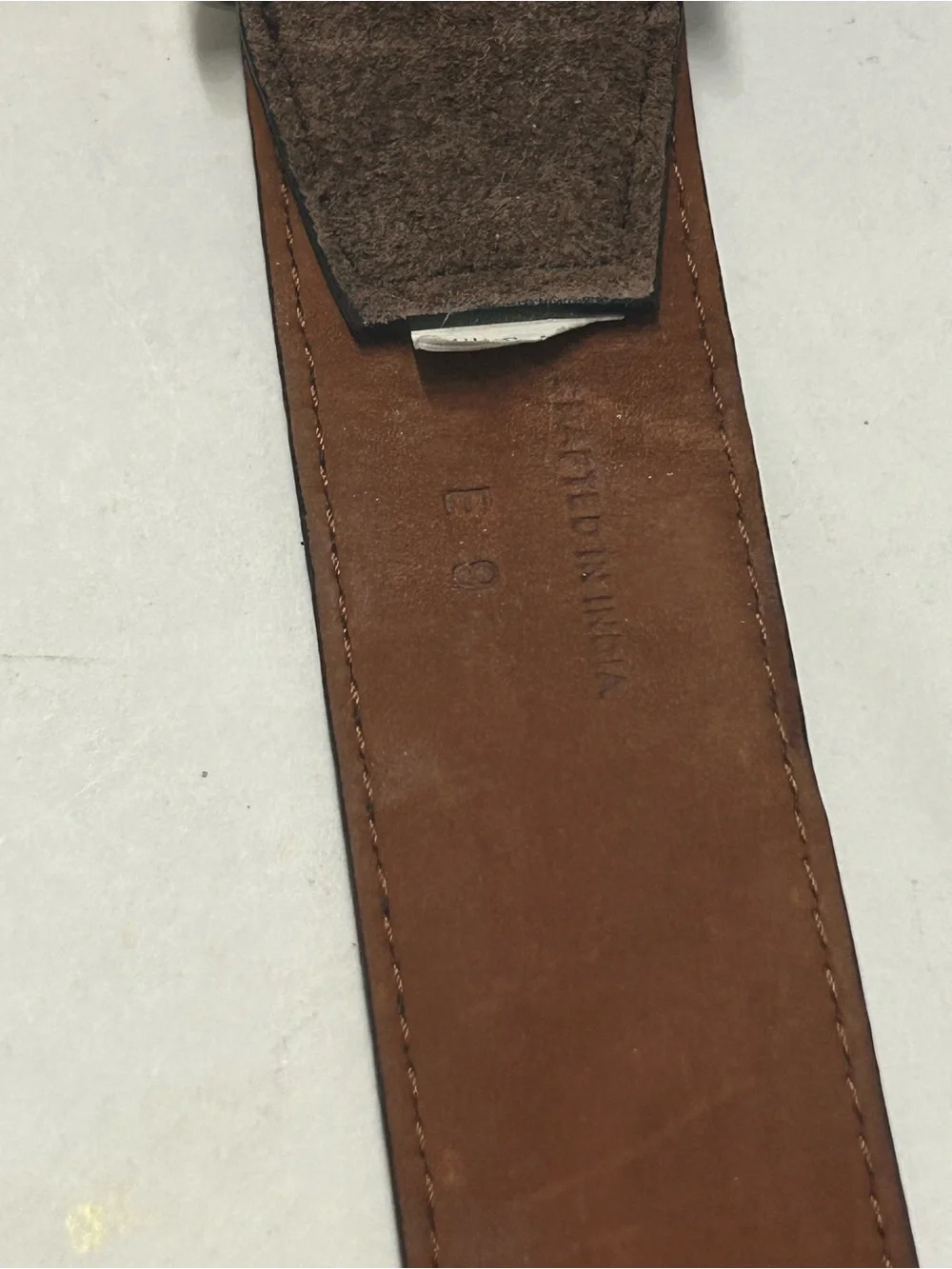 Cole Haan Brown Suede Leather Belt Size 38 Brass Buckle Silver Finish